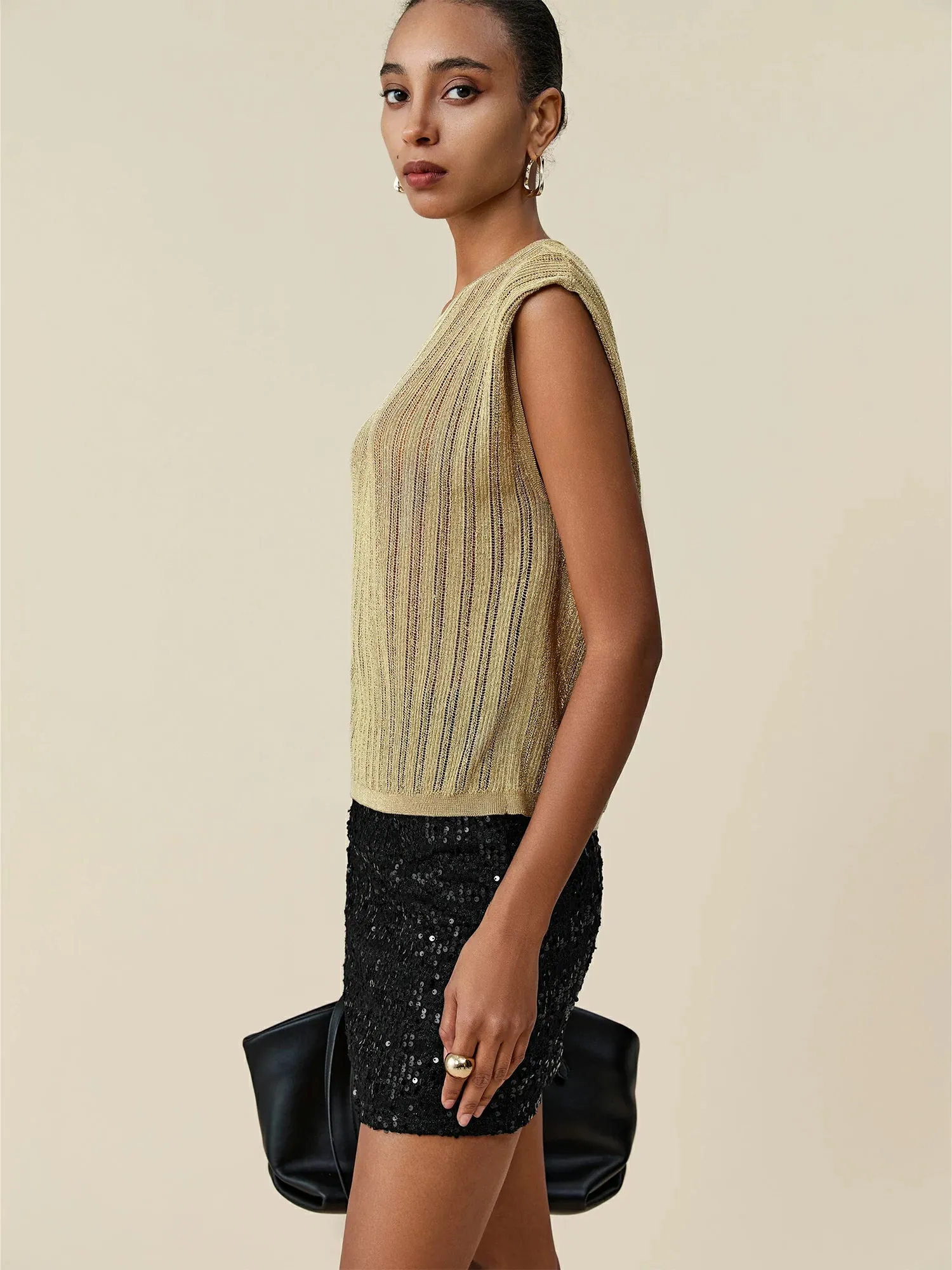 Amoretu Round Neck Glitter Knit Vest sold by Amoretu product image thumbnail 3