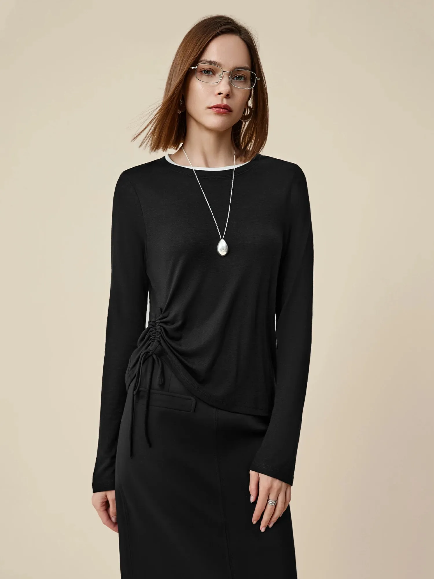 Amoretu Lyocell & Wool Drawstring T-Shirt sold by Amoretu