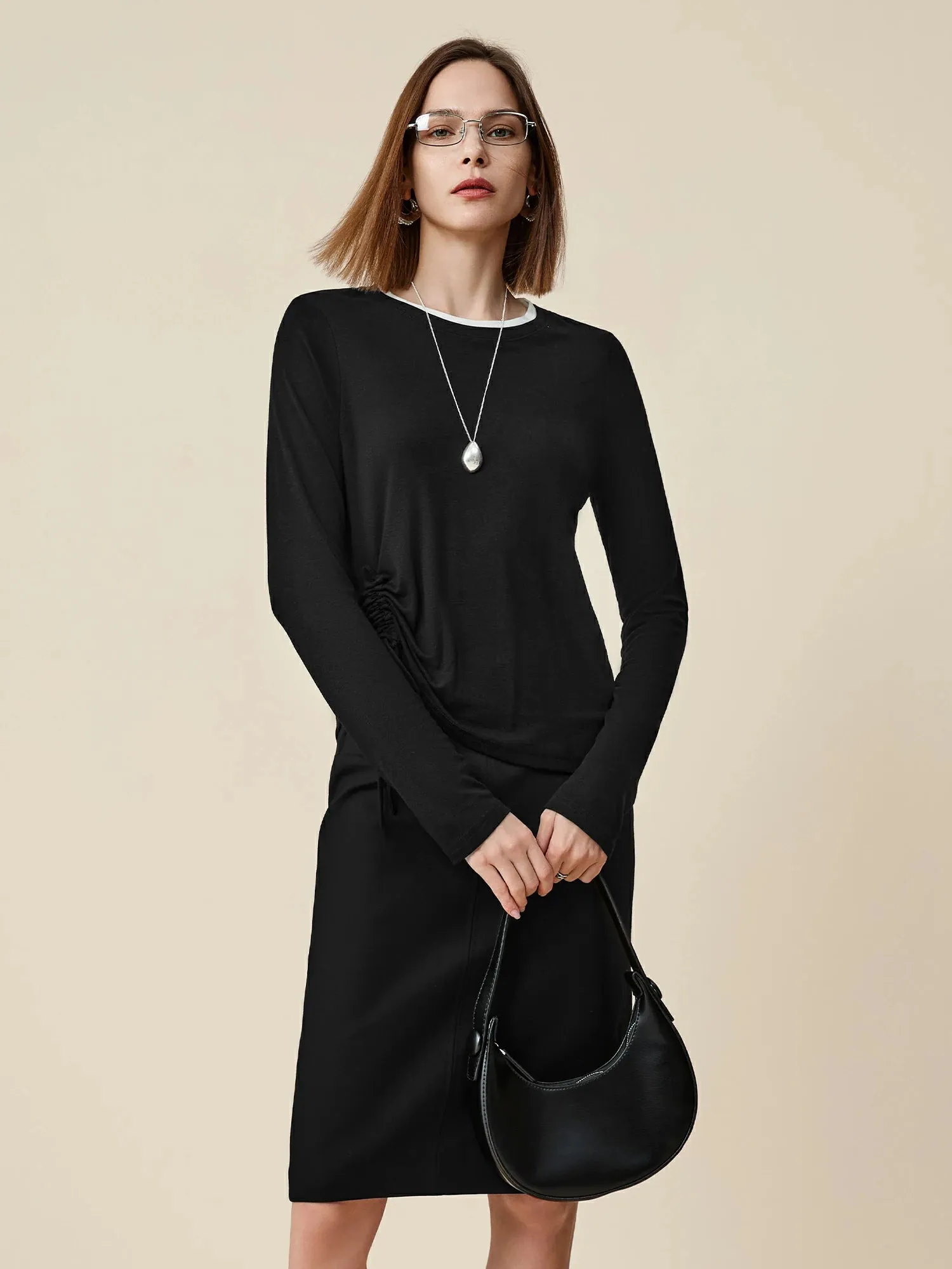 Amoretu Lyocell & Wool Drawstring T-Shirt sold by Amoretu product image thumbnail 2