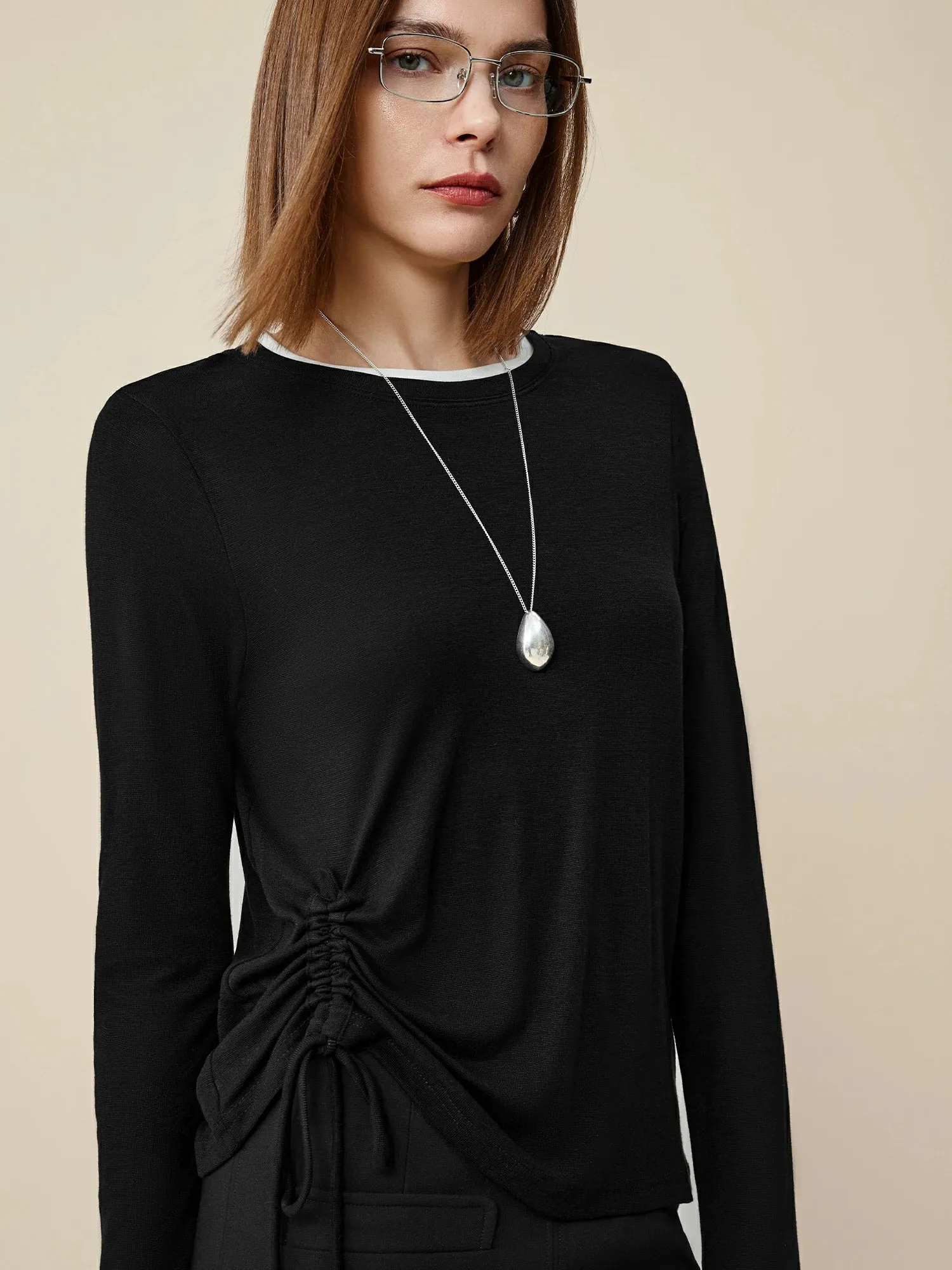 Amoretu Lyocell & Wool Drawstring T-Shirt sold by Amoretu product image thumbnail 5