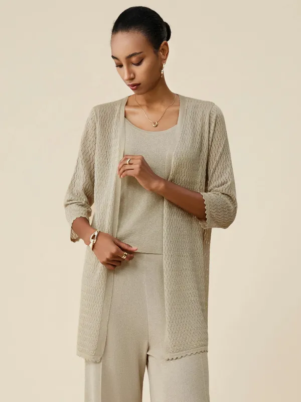 (FINAL SALE)Gold Silver Yarn Mid-Sleeve Simple Cardigan sold by Amoretu