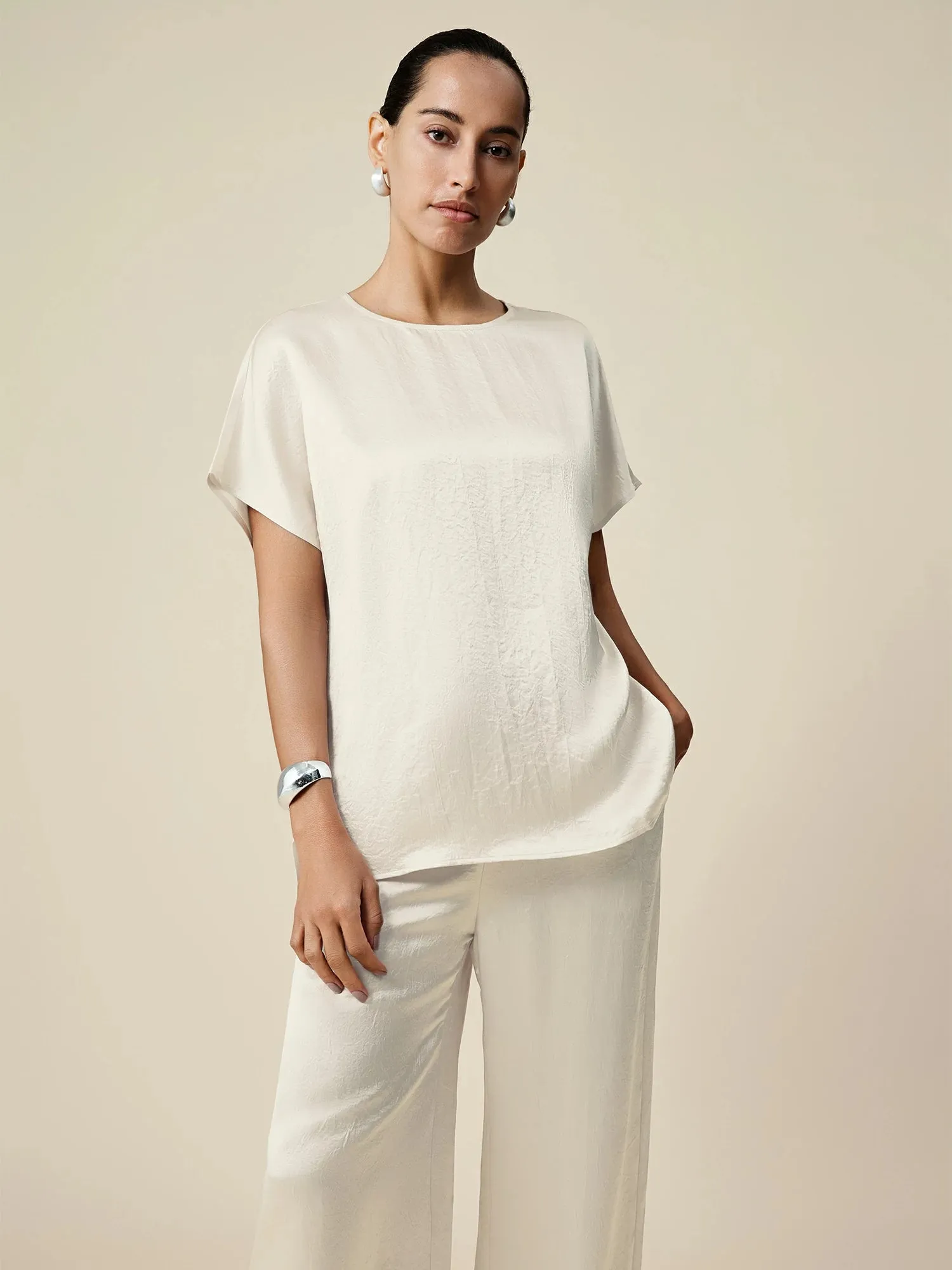 Amoretu 100% Acetate Round Neck Satin Top sold by Amoretu