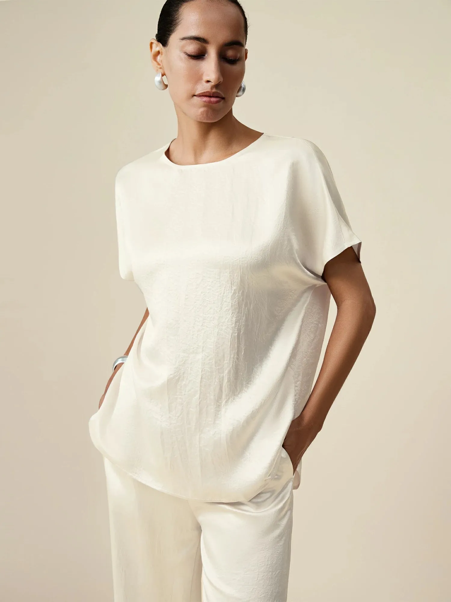 Amoretu 100% Acetate Round Neck Satin Top sold by Amoretu product image thumbnail 2