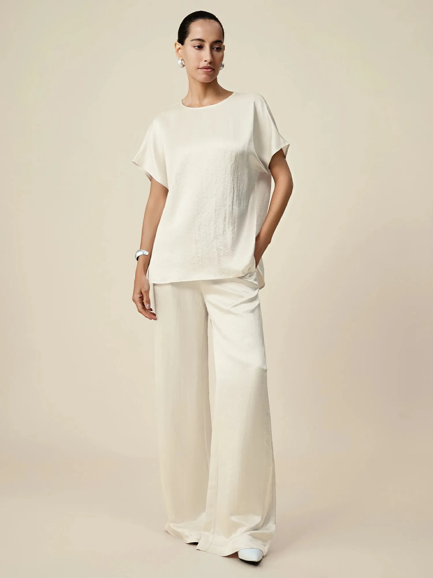 Amoretu 100% Acetate Round Neck Satin Top sold by Amoretu product image thumbnail 4