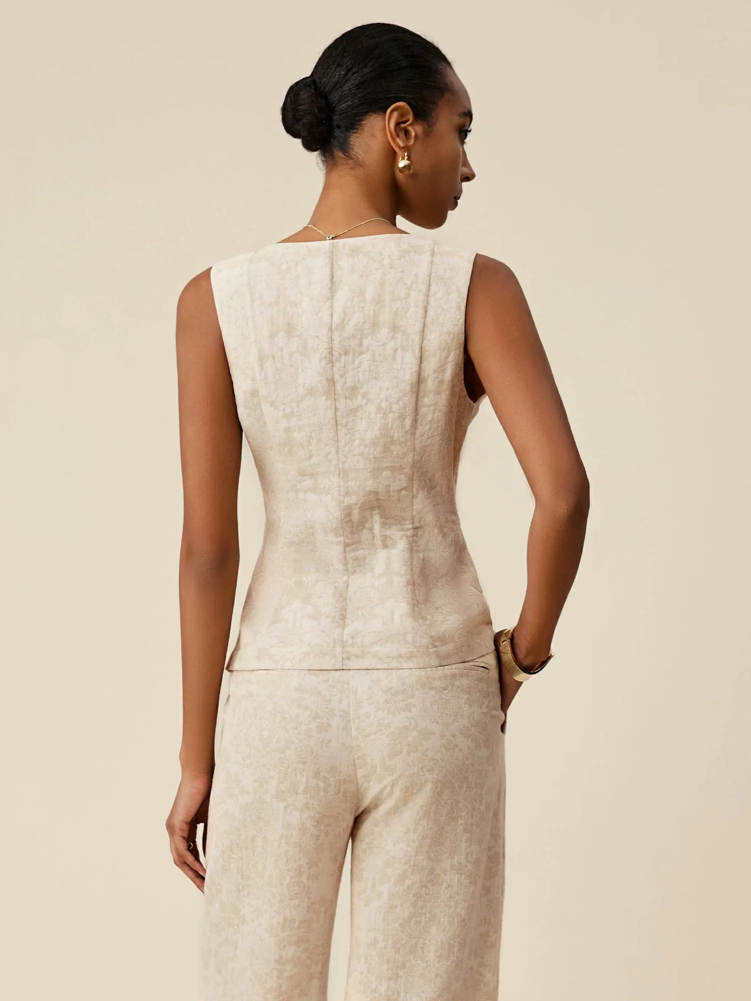 Amoretu Cotton & Linen Square Collar Jacquard Vest sold by Amoretu product image thumbnail 3