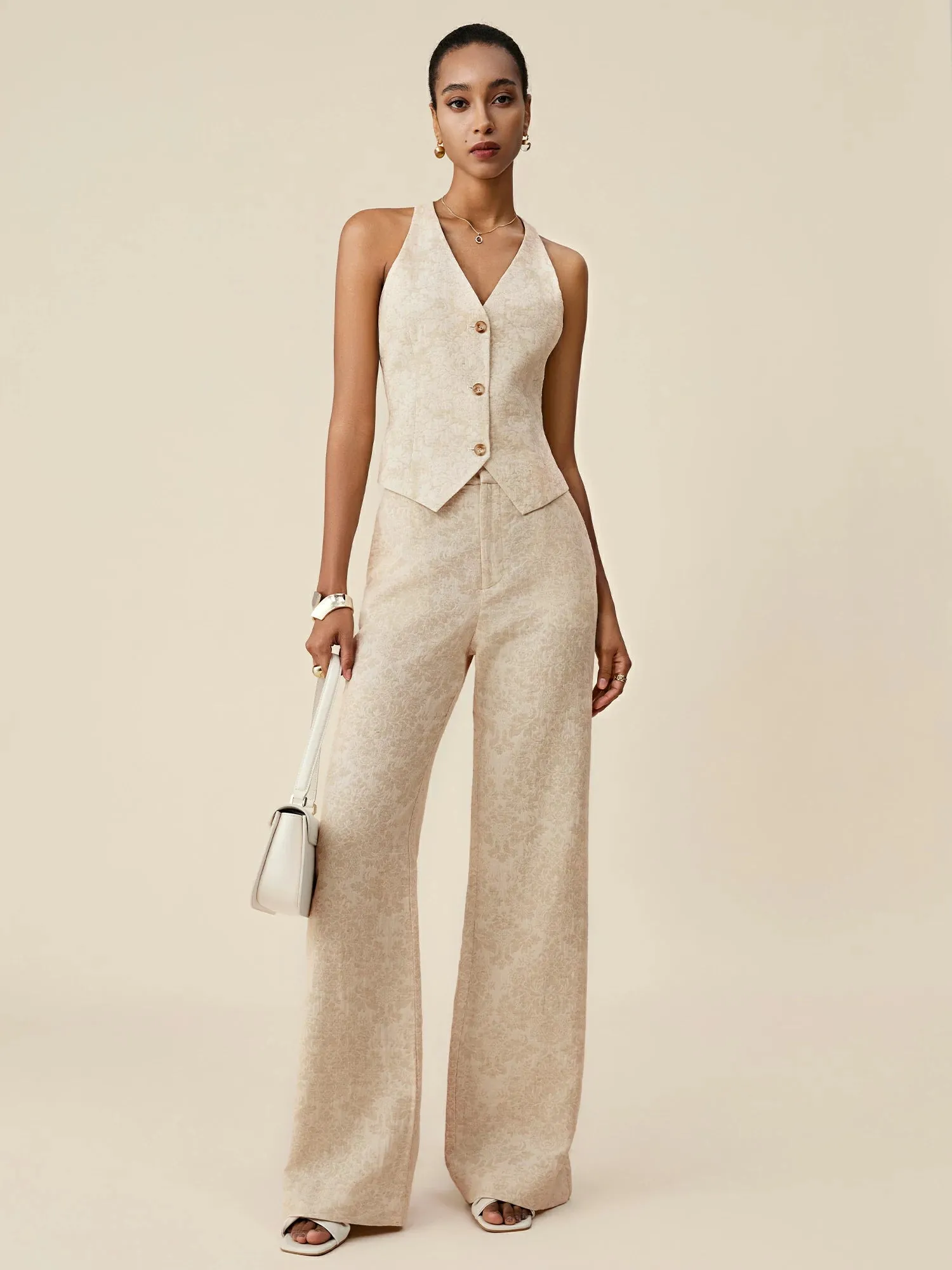 Amoretu Cotton & Linen V-Neck Jacquard Vest sold by Amoretu product image thumbnail 2