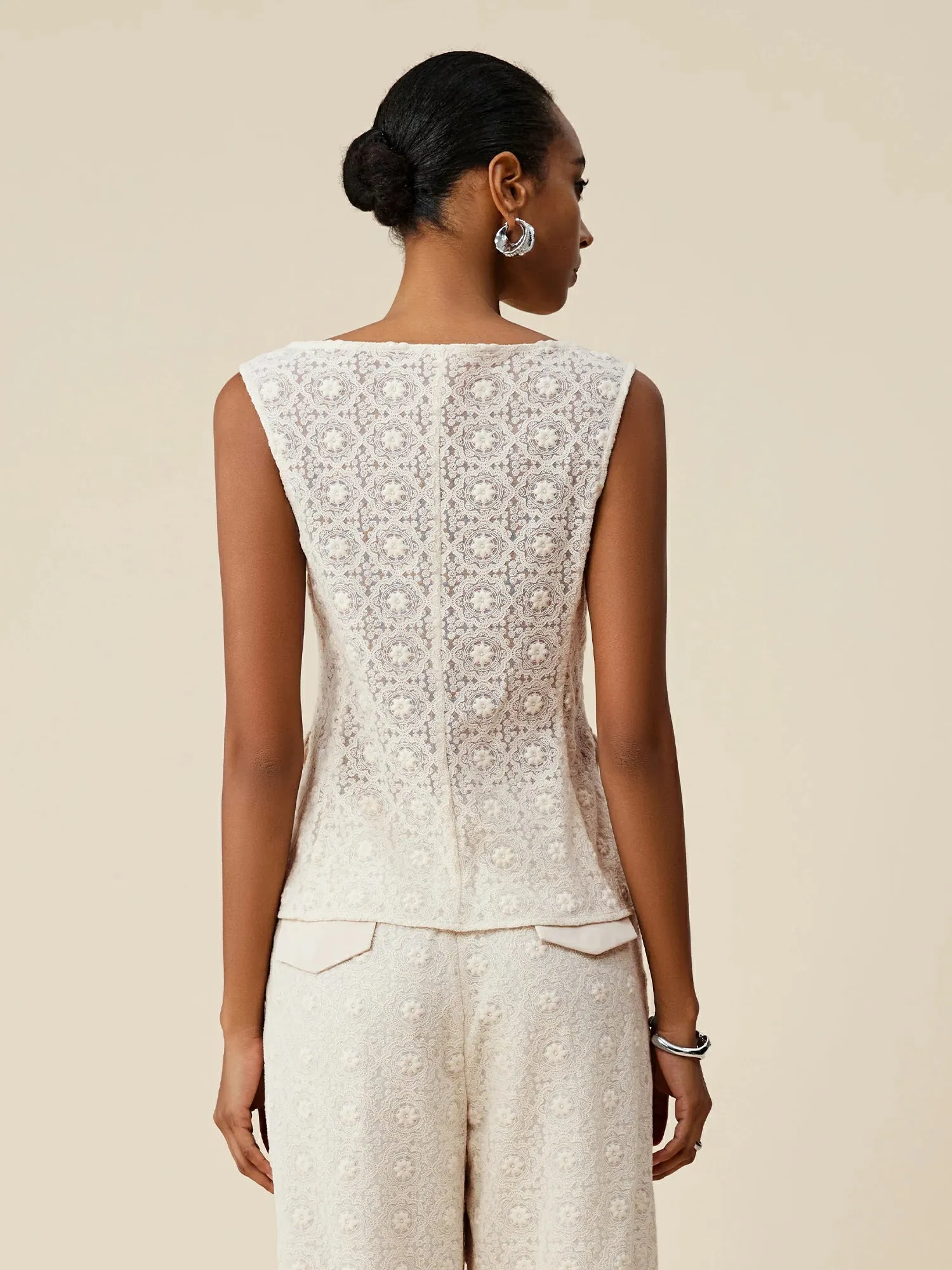 Amoretu 50% Cotton Boat Neck Embroidered Lace Vest sold by Amoretu product image thumbnail 4