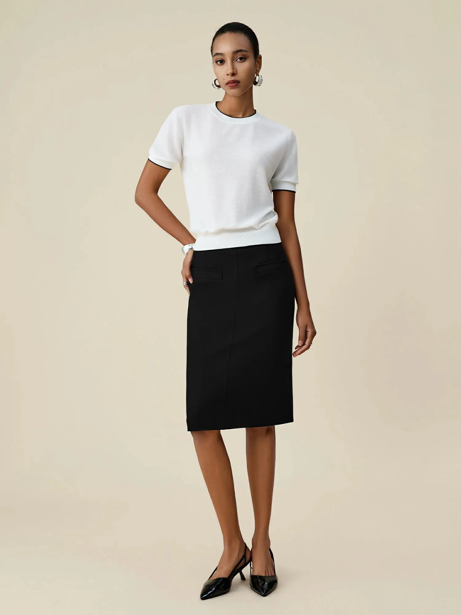 Amoretu Tencel Round Neck Contrast Trim Top sold by Amoretu product image thumbnail 2