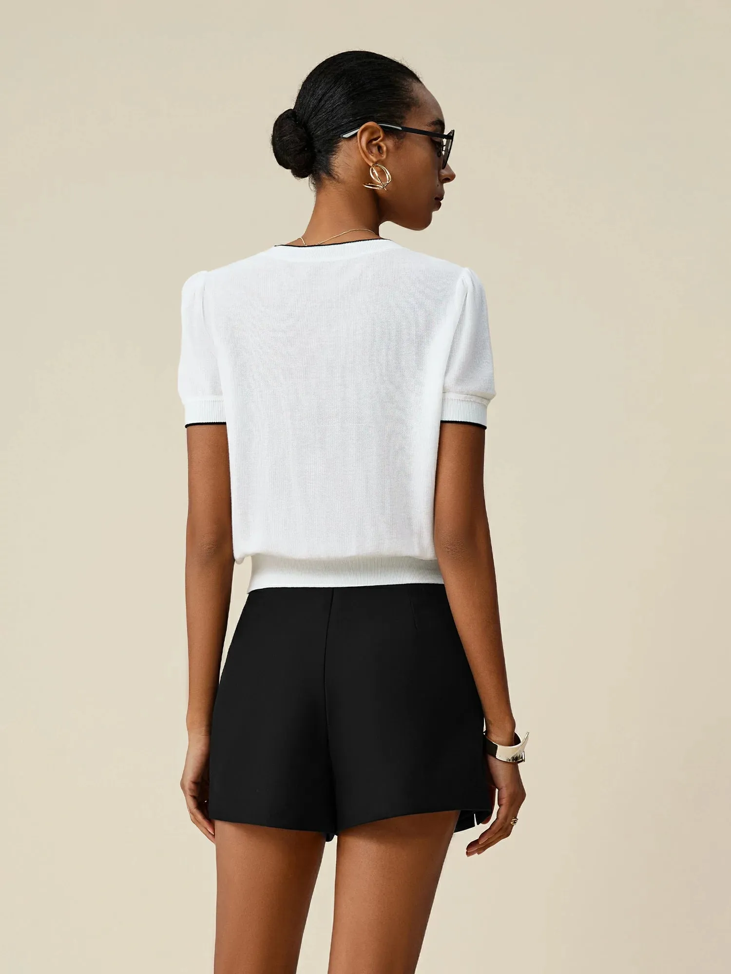 Amoretu Tencel Round Neck Contrast Cardigan sold by Amoretu product image thumbnail 4