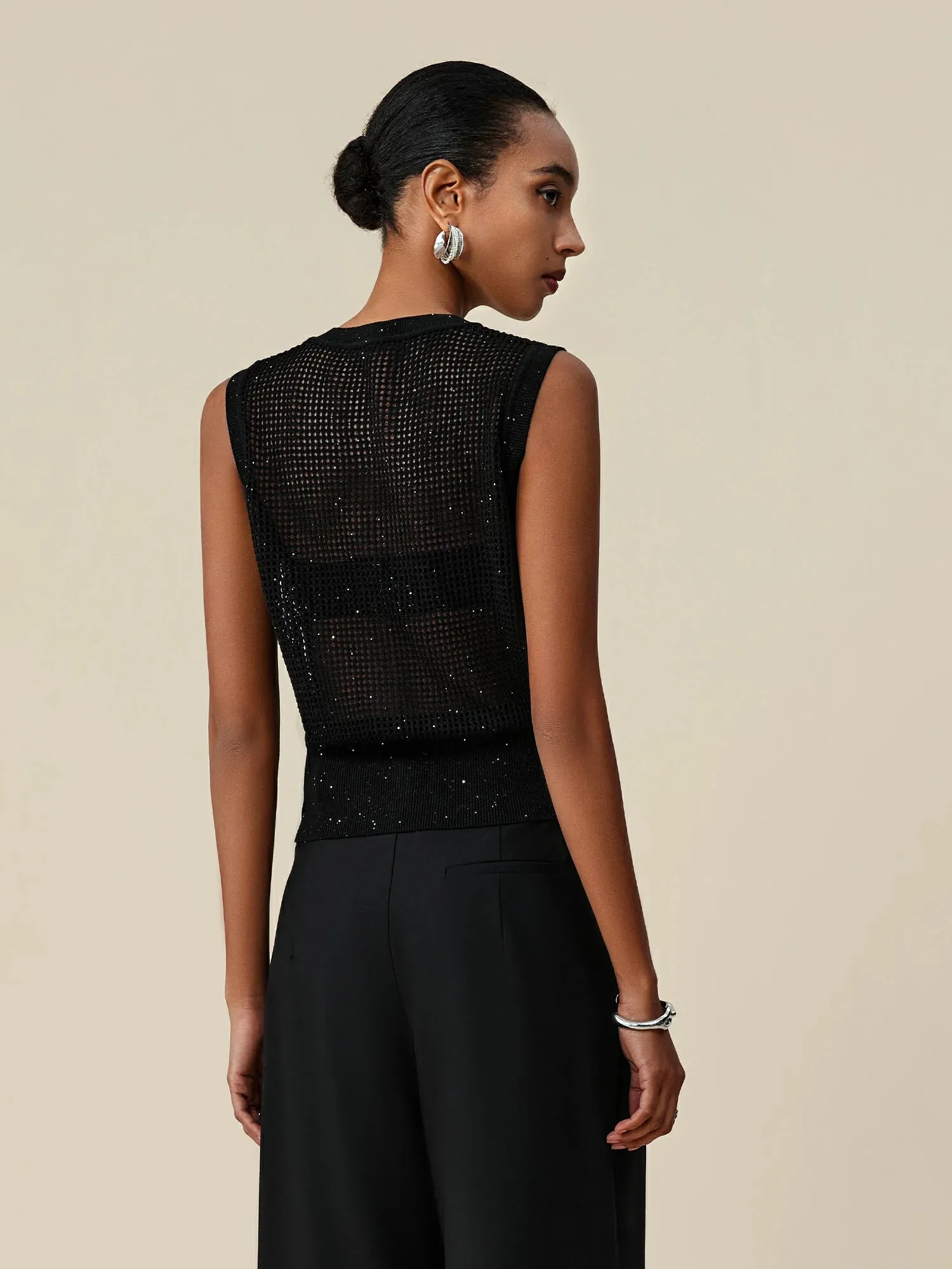 Amoretu Lyocell & Linen Hollow Sequin Vest sold by Amoretu product image thumbnail 4