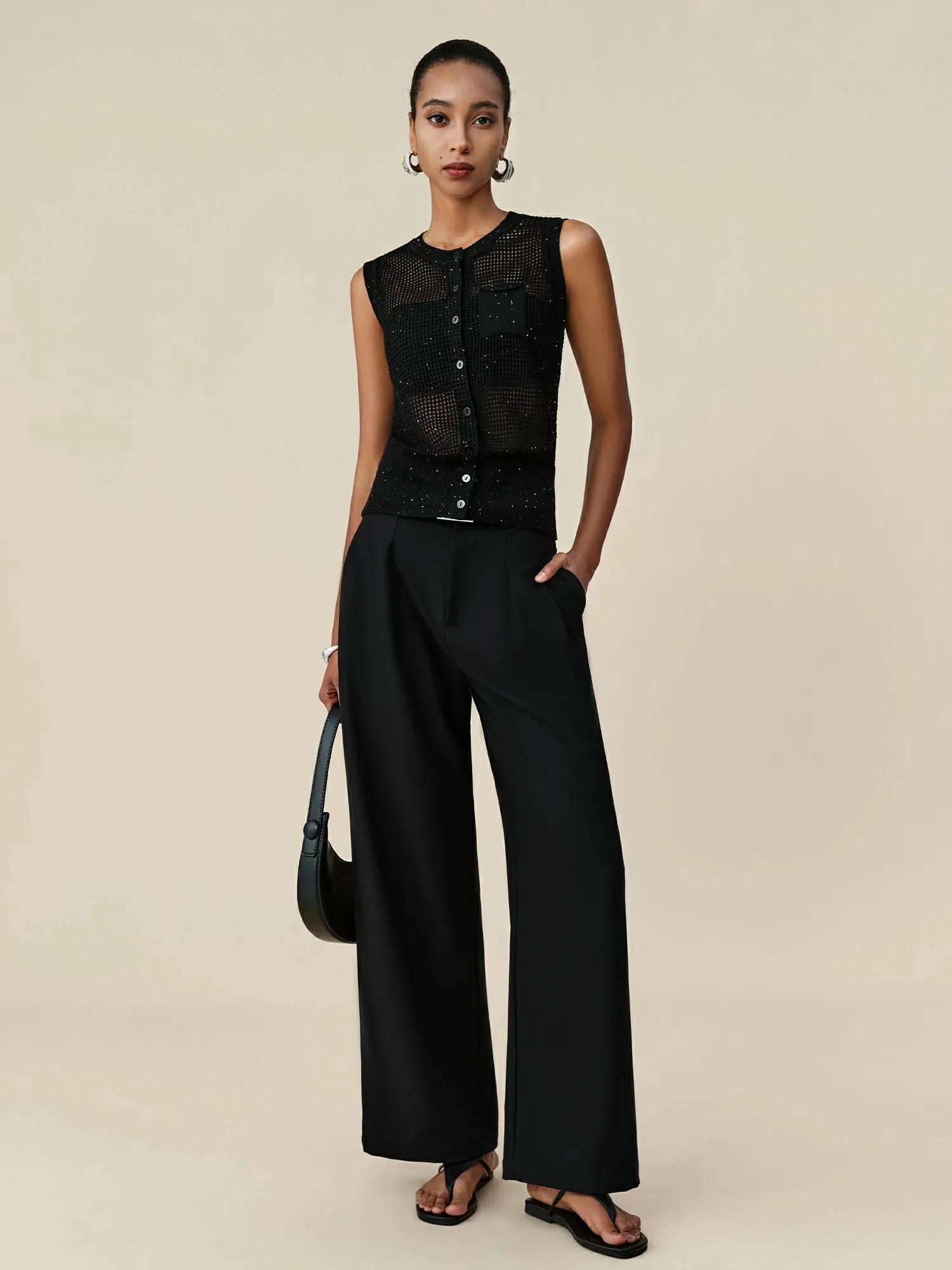 Amoretu Lyocell & Linen Hollow Sequin Vest sold by Amoretu product image thumbnail 2