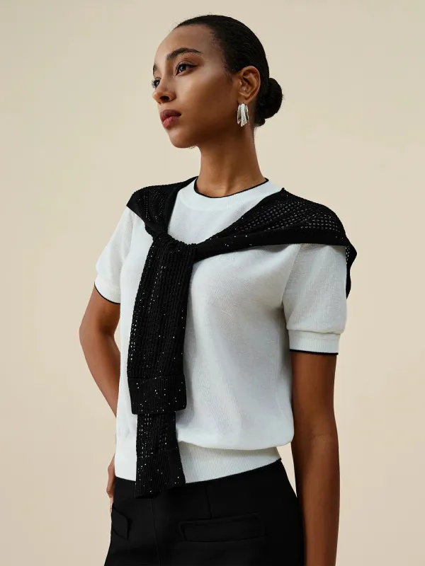Amoretu Lyocell & Linen Sequined Knitted Shawl sold by Amoretu
