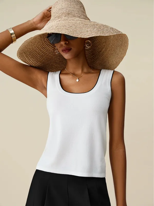 Amoretu Tencel U-Neck Contrast Trim Vest sold by Amoretu