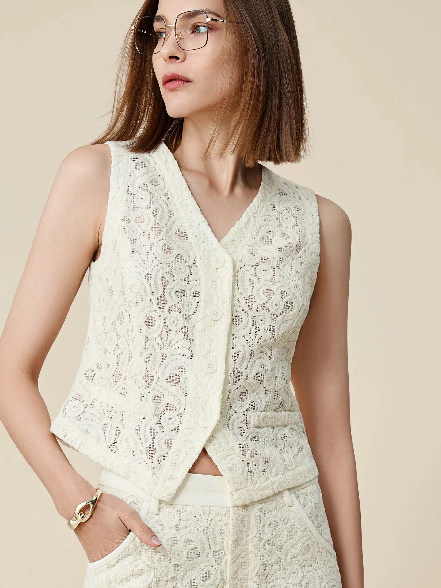 Amoretu 70% Cotton Lace Suit Vest sold by Amoretu product image thumbnail 3