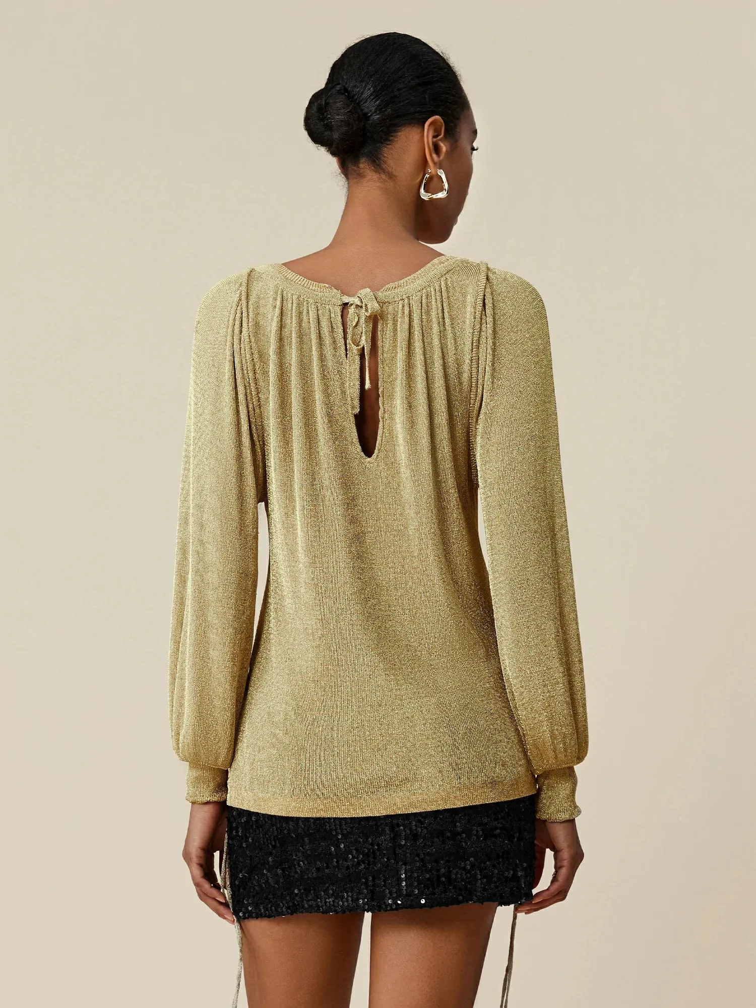 Amoretu Round Neck Long Sleeve Drawstring Glitter Top sold by Amoretu product image thumbnail 4