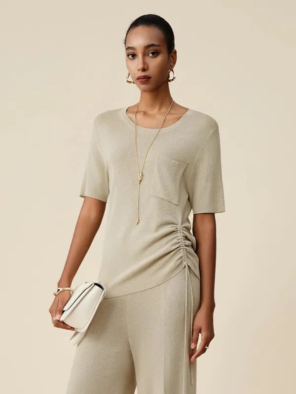 Amoretu Round Neck Short Sleeve Drawstring Top sold by Amoretu