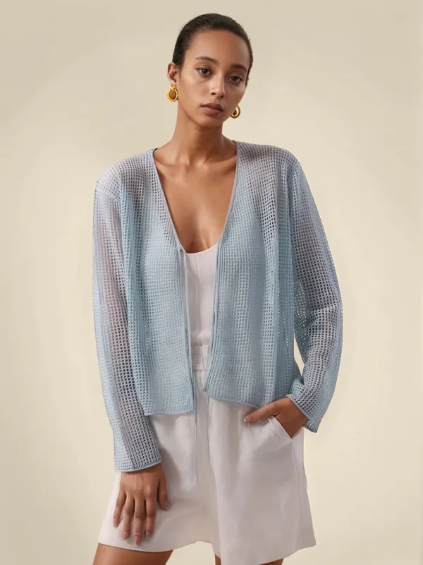 Lyocell & Linen V-Neck Long Sleeve Tie Cardigan sold by Amoretu
