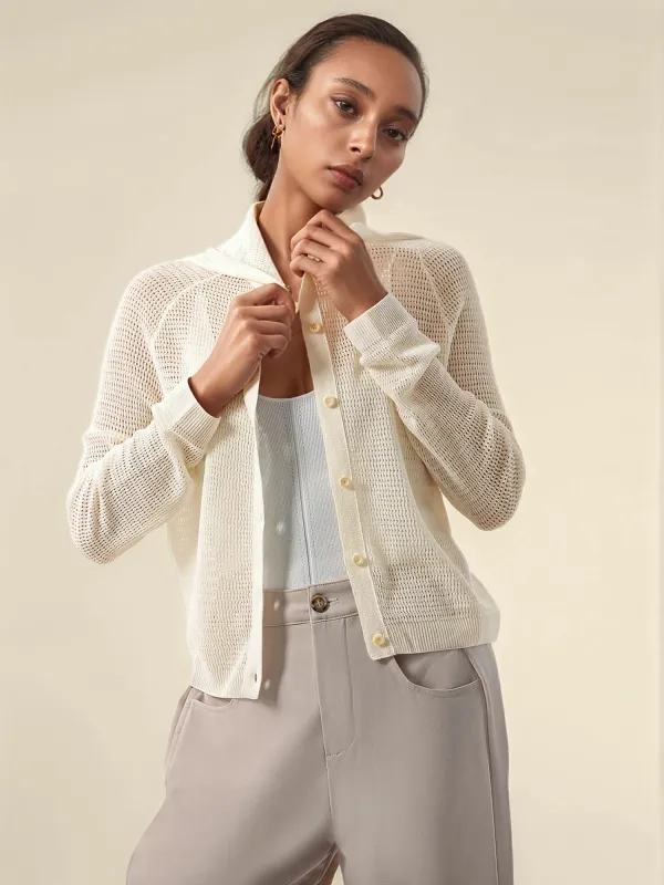 Linen & Lyocell Hooded Long Sleeve Hollow Cardigan sold by Amoretu