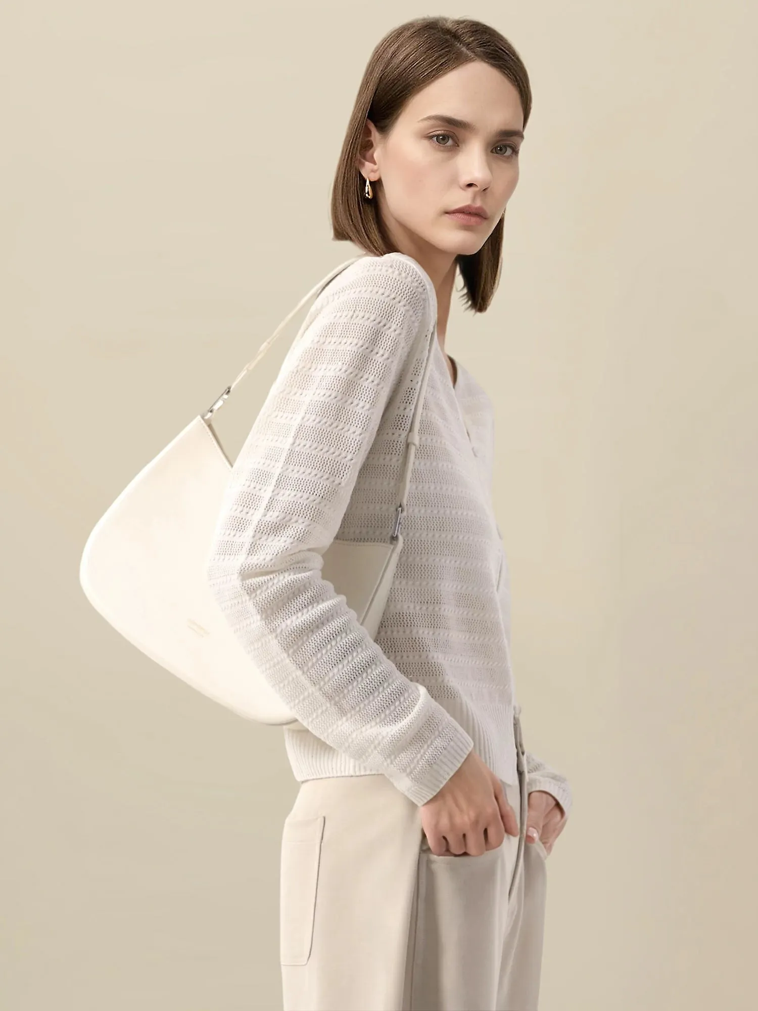 Linen & Lyocell V-Neck Long Sleeve Cardigan sold by Amoretu product image thumbnail 2