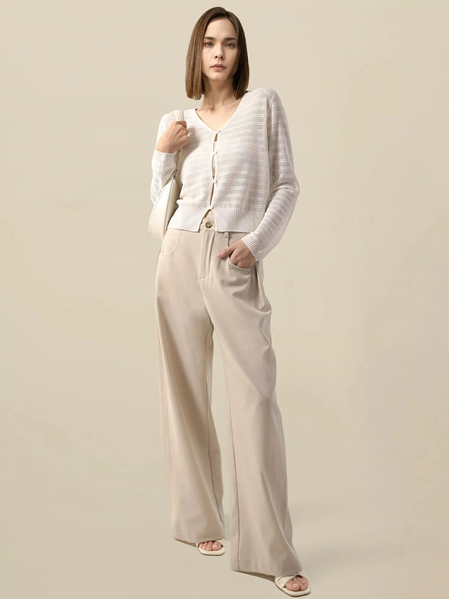 Linen & Lyocell V-Neck Long Sleeve Cardigan sold by Amoretu product image thumbnail 5