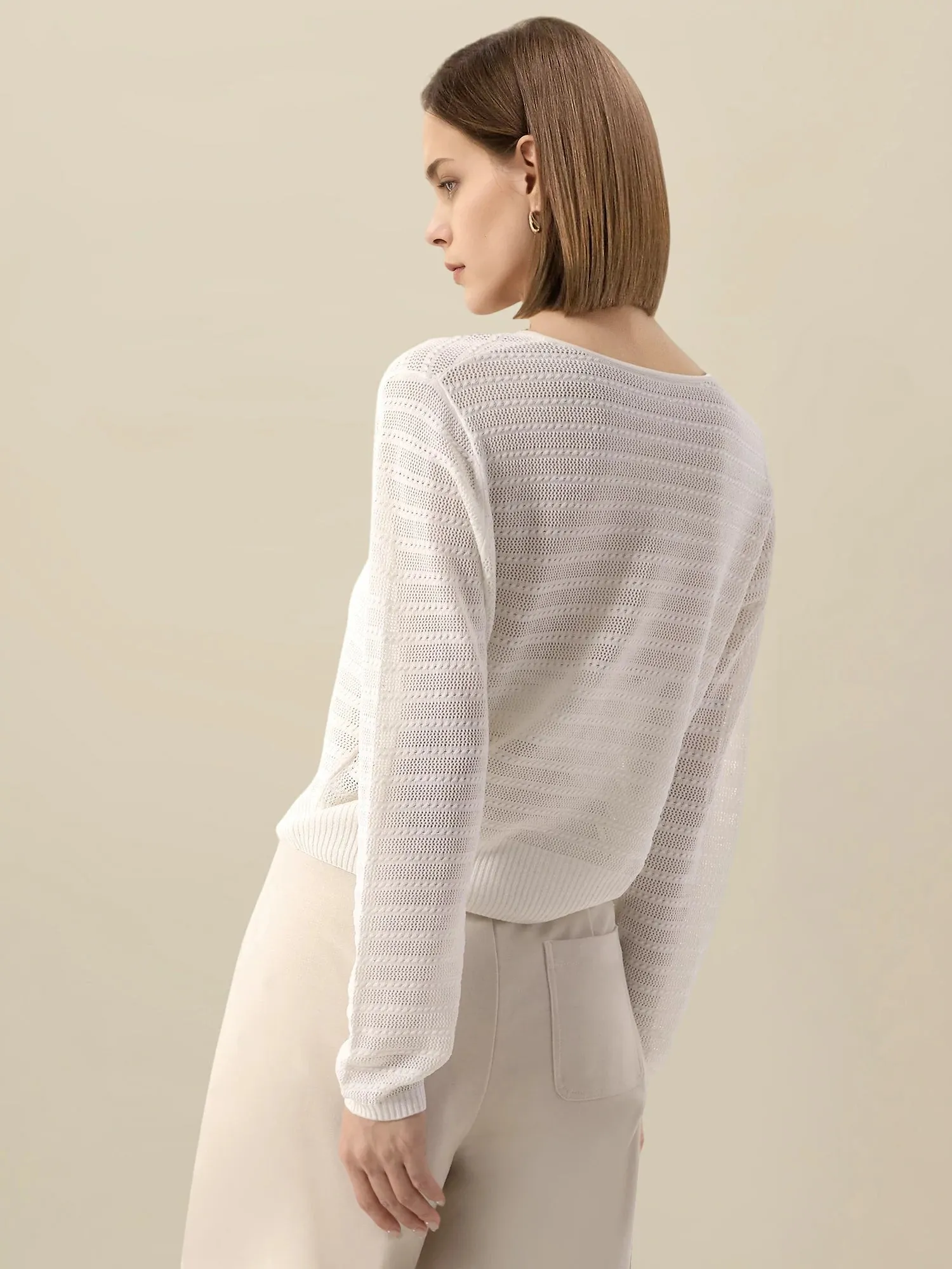 Linen & Lyocell V-Neck Long Sleeve Cardigan sold by Amoretu product image thumbnail 3