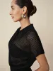 Amoretu Lyocell & Linen Polo Neck Sequin Openwork Shirt sold by Amoretu