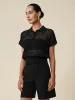 Amoretu Lyocell & Linen Polo Neck Sequin Openwork Shirt sold by Amoretu