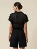 Amoretu Lyocell & Linen Polo Neck Sequin Openwork Shirt sold by Amoretu