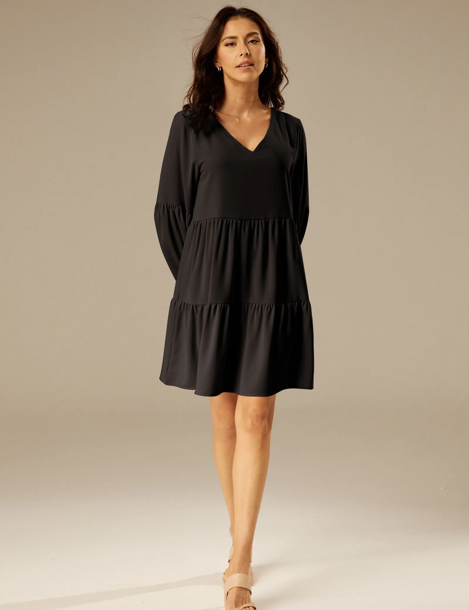 Long Sleeve Casual Tunic Loose Flowy Swing Shift Dress sold by Amoretu product image thumbnail 4