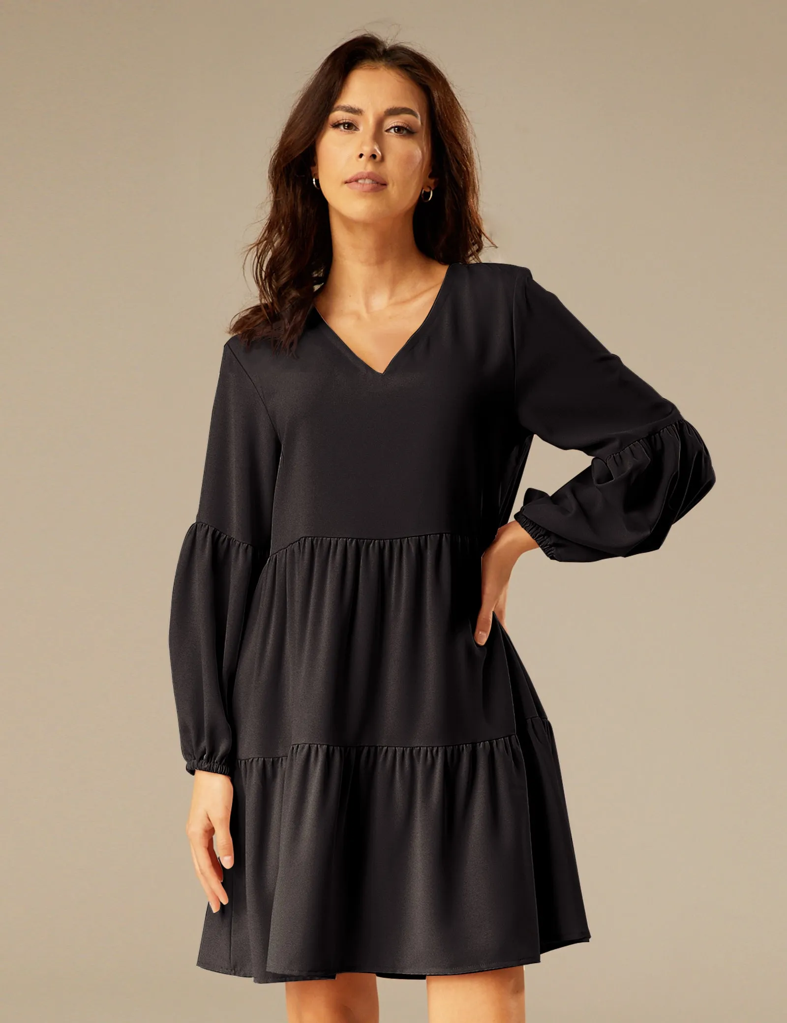 Long Sleeve Casual Tunic Loose Flowy Swing Shift Dress sold by Amoretu product image thumbnail 2