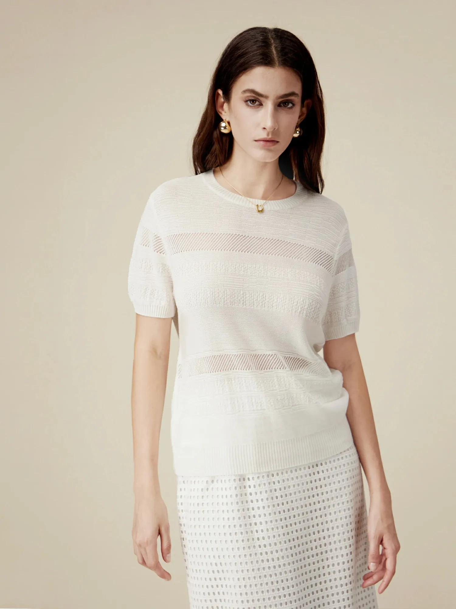 Amoretu 100% Lyocell Hollow Knit Sweater Top sold by Amoretu