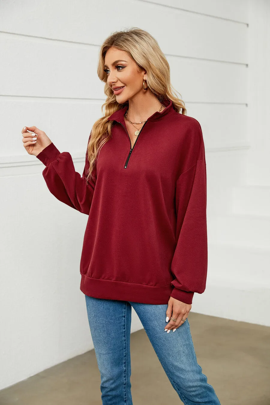 70% Cotton Oversized Half Zip Pullover Sweatshirt Quarter sold by Amoretu product image thumbnail 5