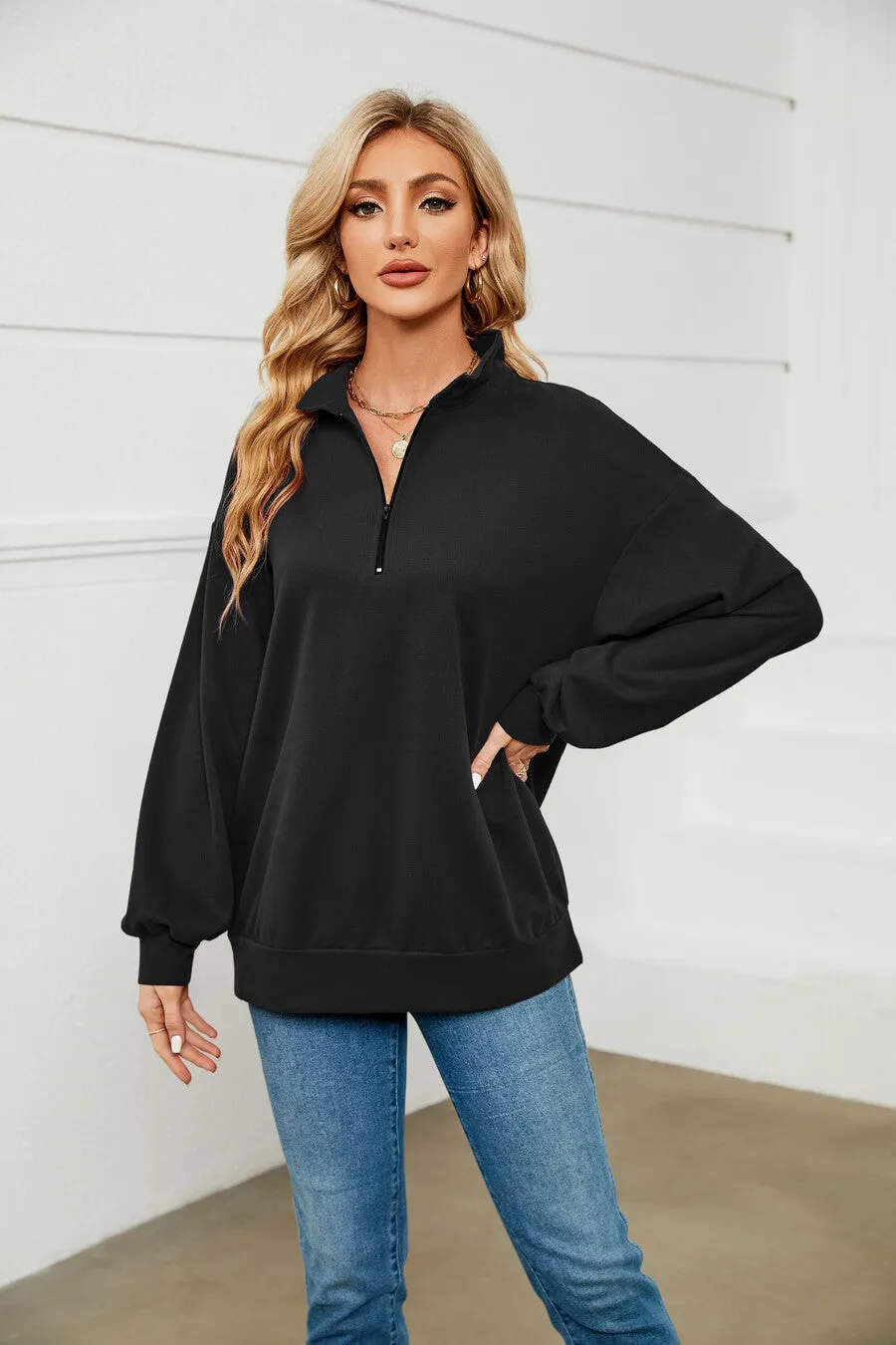 70% Cotton Oversized Half Zip Pullover Sweatshirt Quarter sold by Amoretu product image thumbnail 4