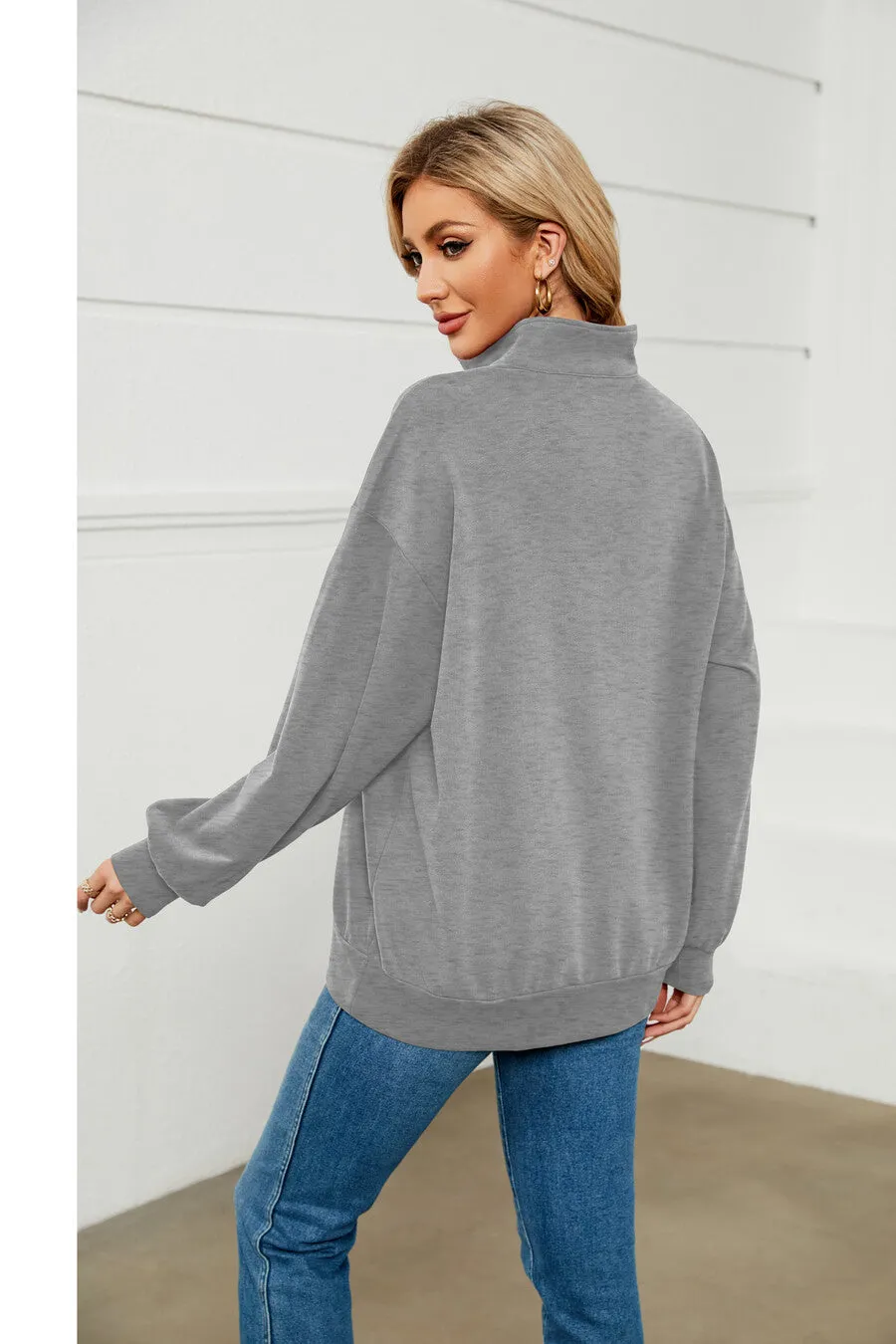 70% Cotton Oversized Half Zip Pullover Sweatshirt Quarter sold by Amoretu product image thumbnail 3