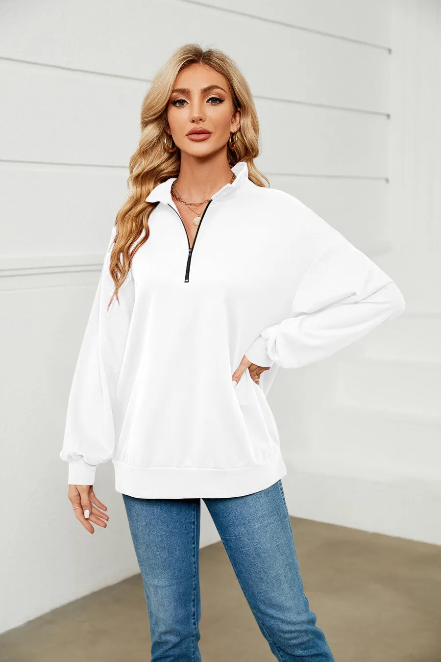 70% Cotton Oversized Half Zip Pullover Sweatshirt Quarter sold by Amoretu