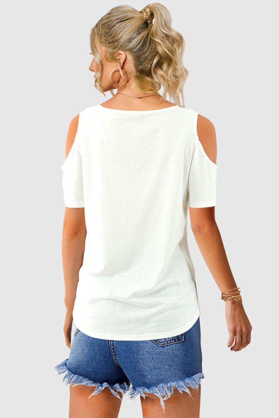Americana Flag Print Cold Shoulder Tee sold by Amoretu product image thumbnail 3