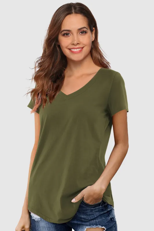95% Cotton V Neck  Basic T Shirt Sale sold by Amoretu