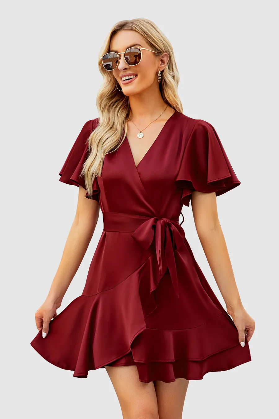 Summer Fitted Tie Waist Dress Sale sold by Amoretu