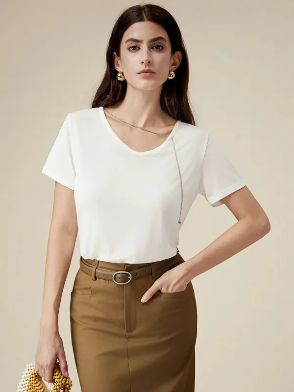 Amoretu Lyocell Embellished Chain T-Shirt sold by Amoretu