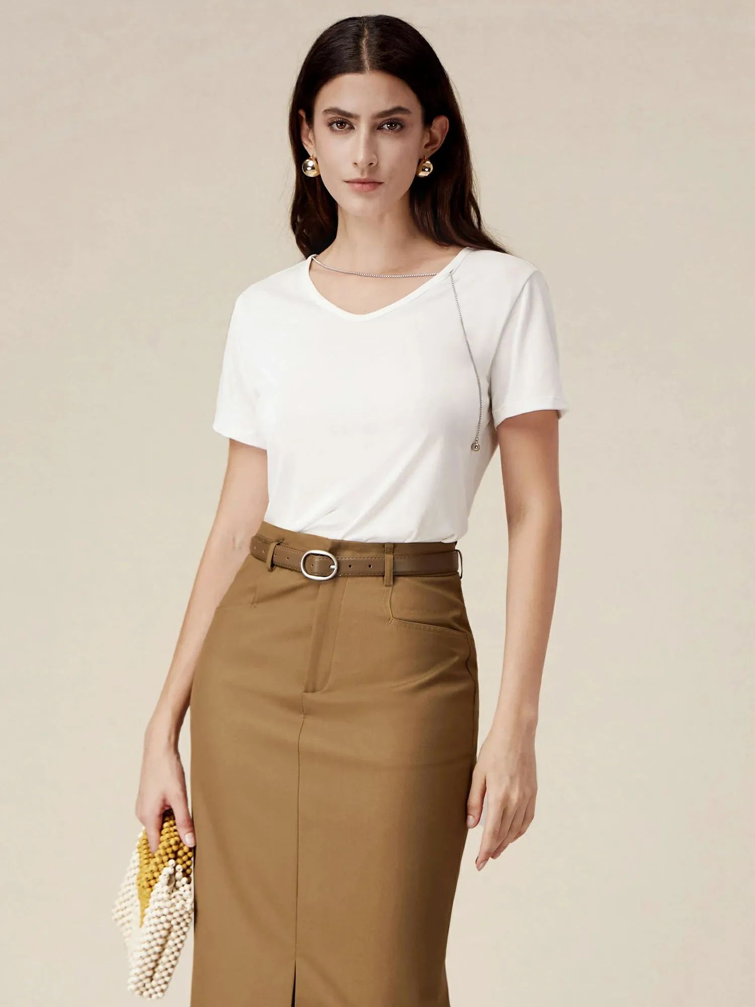 Amoretu Lyocell Embellished Chain T-Shirt sold by Amoretu product image thumbnail 2