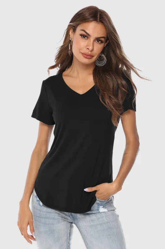 Modal Arc Hem V Neck T Shirt sold by Amoretu