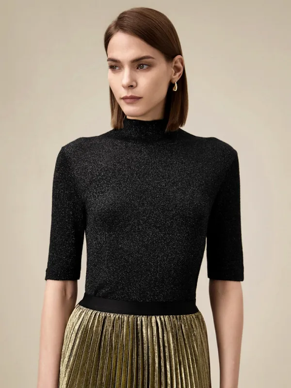 Amoretu Gold Silver Yarn Middle Sleeve Sweater Top sold by Amoretu