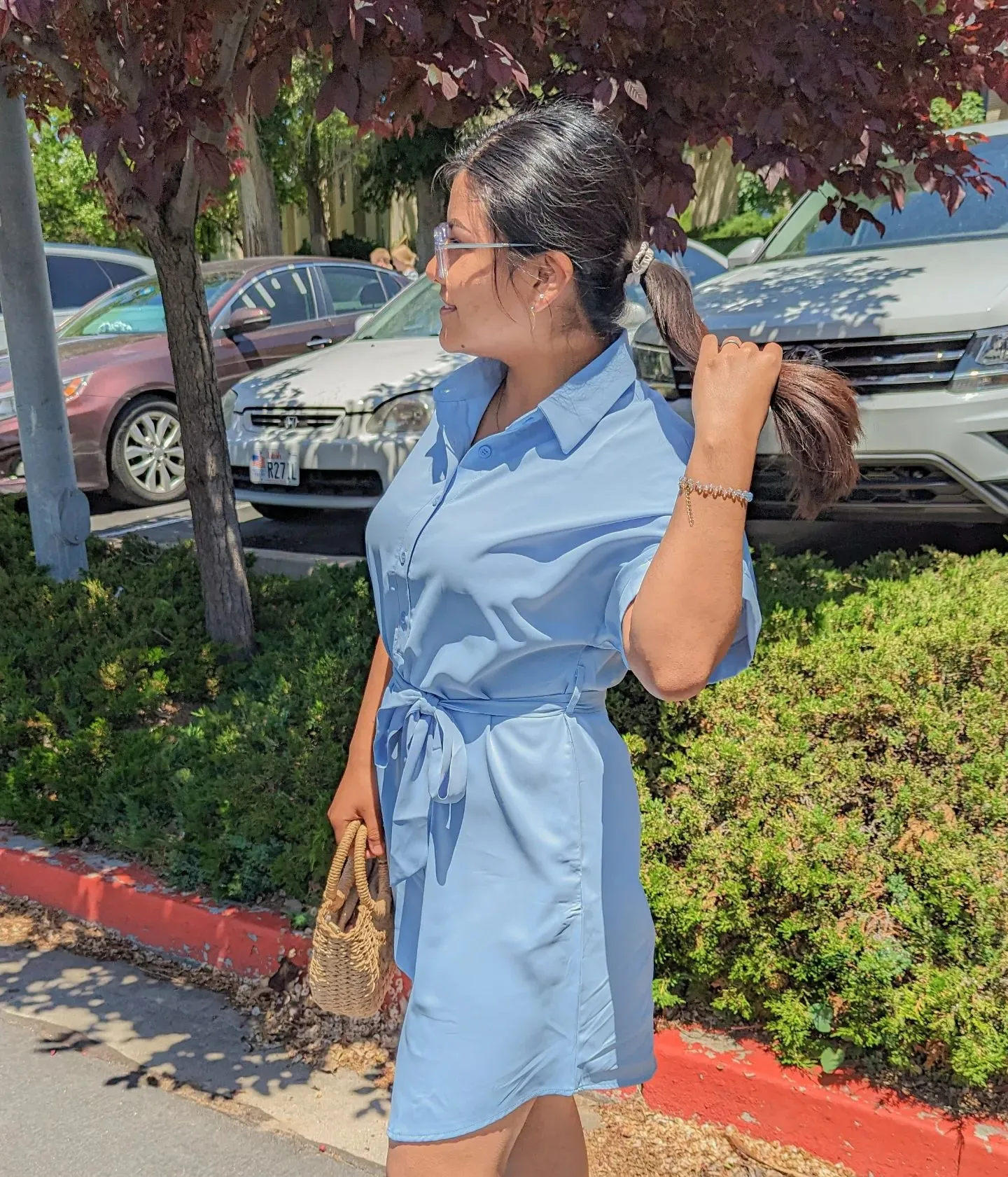 short sleeve belted shirt dress with pockets sold by Amoretu product image thumbnail 3