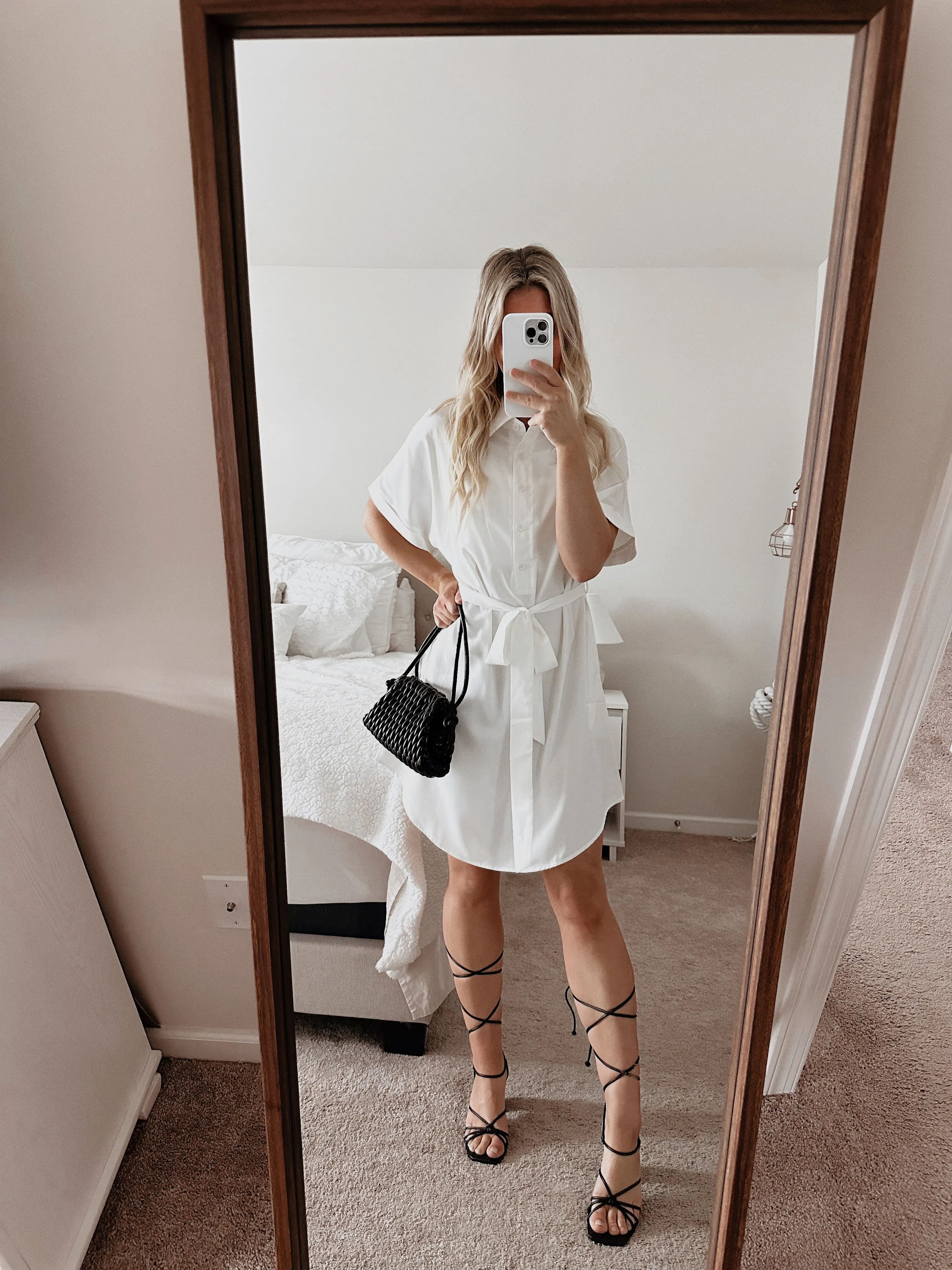short sleeve belted shirt dress with pockets sold by Amoretu product image thumbnail 4