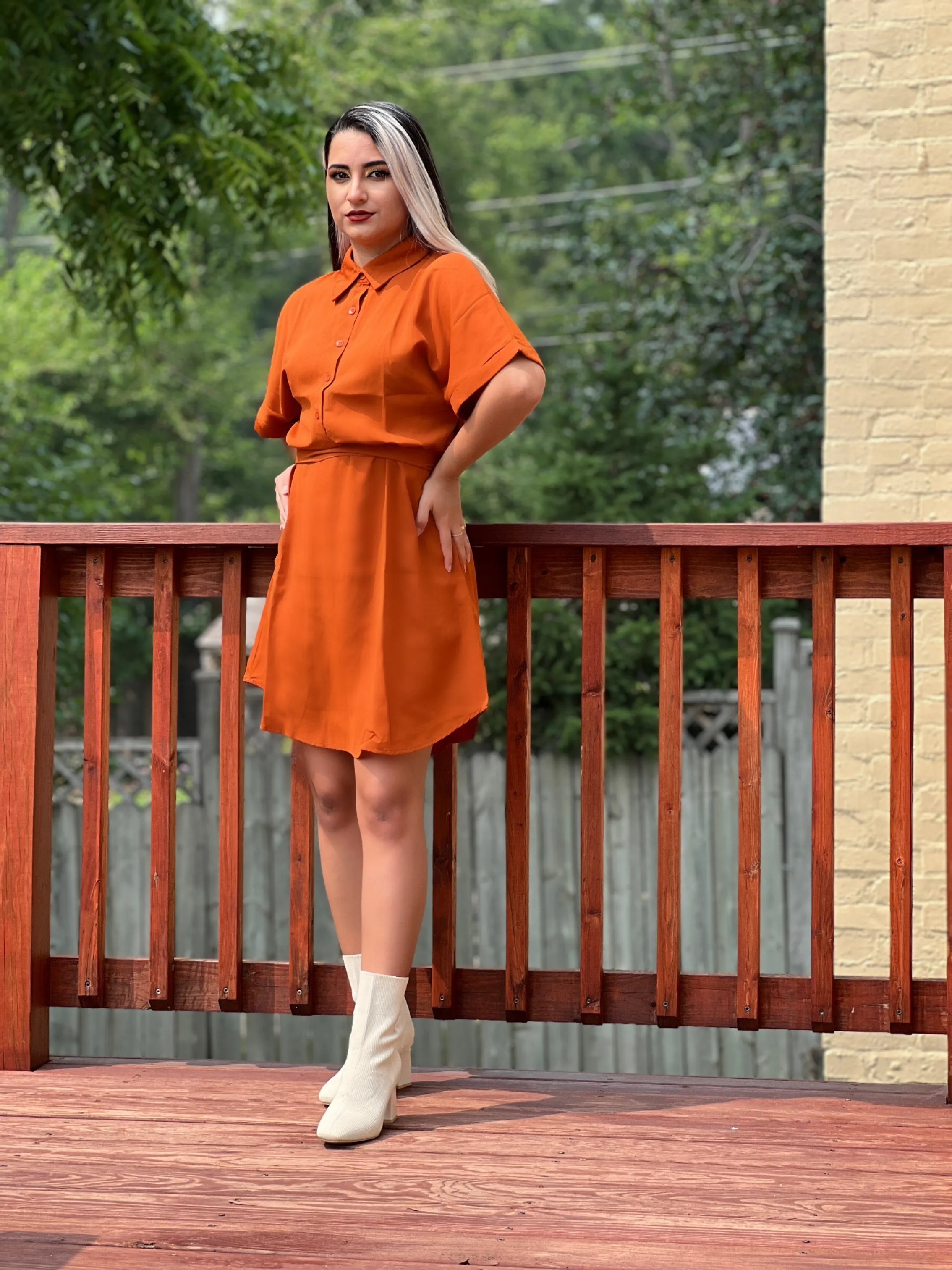 short sleeve belted shirt dress with pockets sold by Amoretu product image thumbnail 5