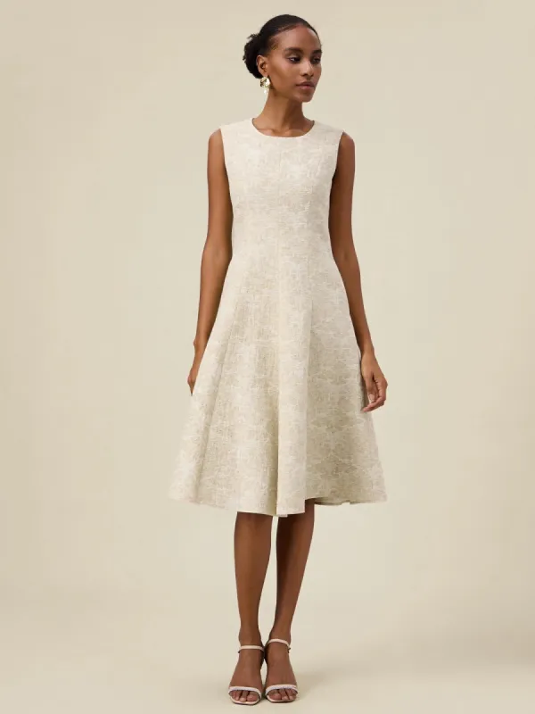 Amoretu Linen & Cotton Sleeveless Jacquard A-Line Dress sold by Amoretu