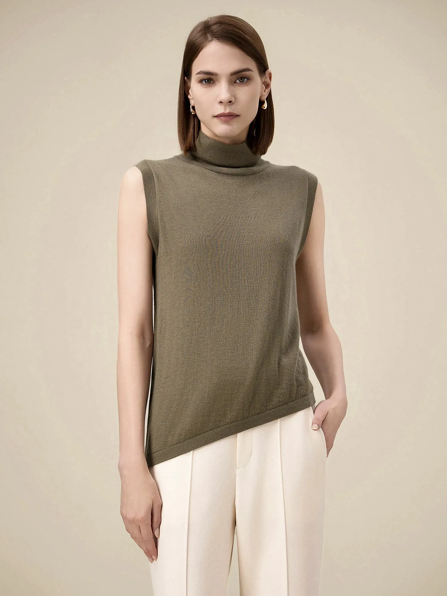 Amoretu Wool Sleeveless Turtleneck Knitted Sweater Tank Top sold by Amoretu
