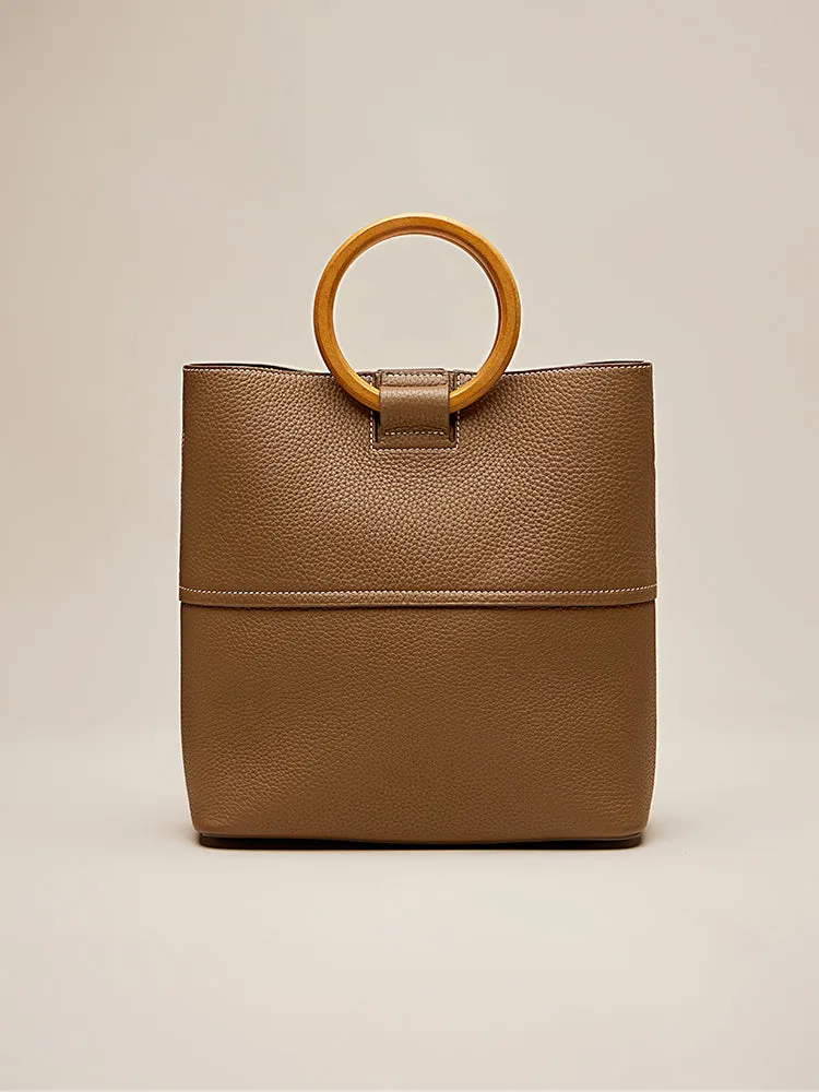 Geometric Leather Bamboo Ring Hoop Tote Bag sold by Amoretu