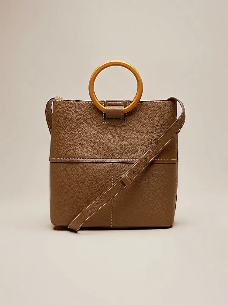 Geometric Leather Bamboo Ring Hoop Tote Bag sold by Amoretu product image thumbnail 3