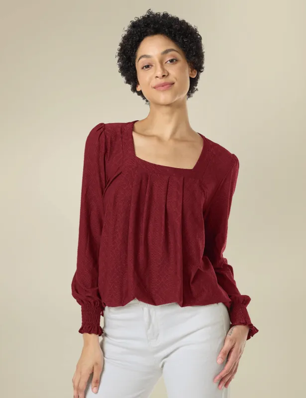 Puff Long Sleeve Tops Square Neck Casual Blouses sold by Amoretu